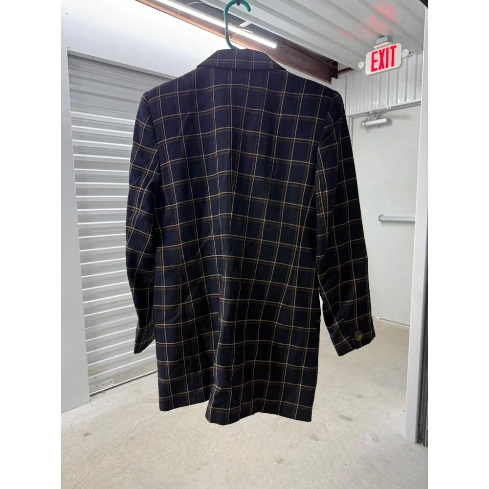 Oleg Cassini Vintage Navy Blue Plaid Wool Blend Blazer Jacket Men Size 40R
